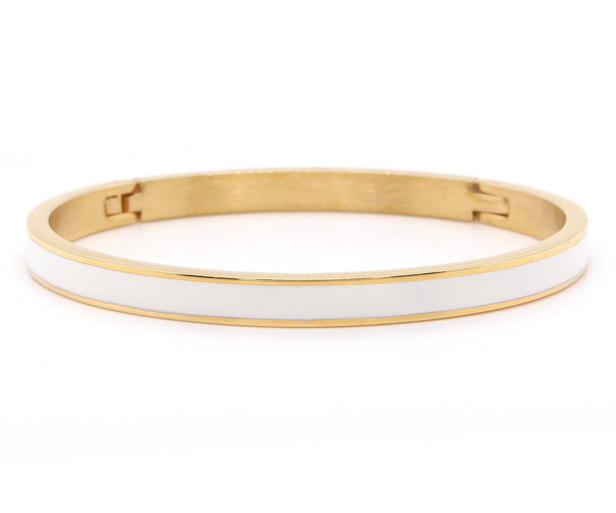 White Enamel Gold Bangle Bracelet – Ambrosia
